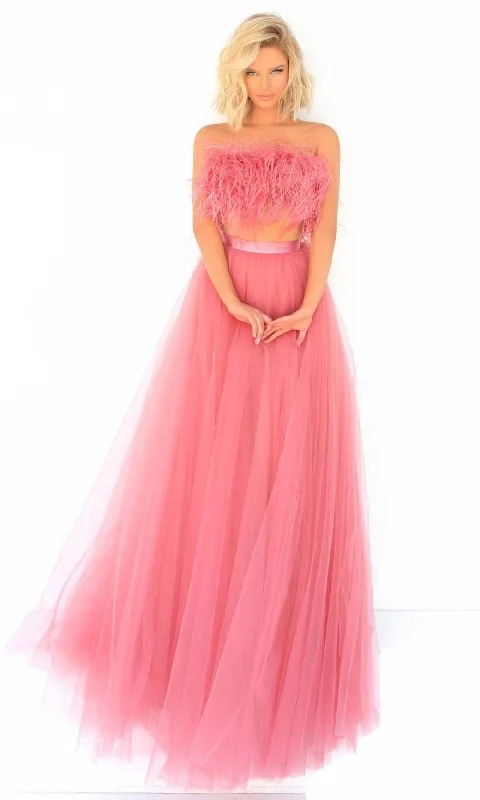 Formal Dress for Vintage Car ShowsTarik Ediz - 51099 Two-Piece Feather Accent Tulle Gown