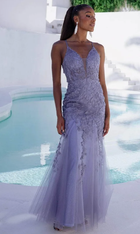 short prom dressesEureka Fashion 9958 - Embroidered Sleeveless Prom Gown