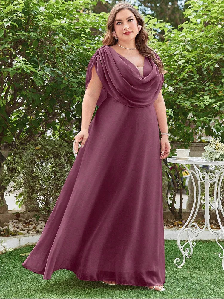 maxi dresses with high necklinesWomen's L-7XL Ruched Chiffon Fashion Designer Long Dresses (Plus Size)