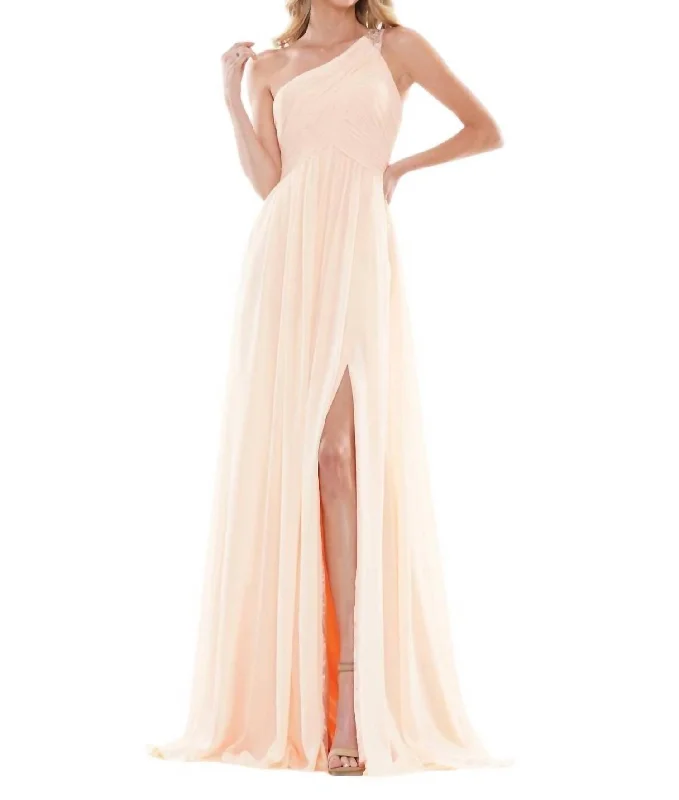 maxi dresses with beltsOne Shoulder Long Dress In Apricot