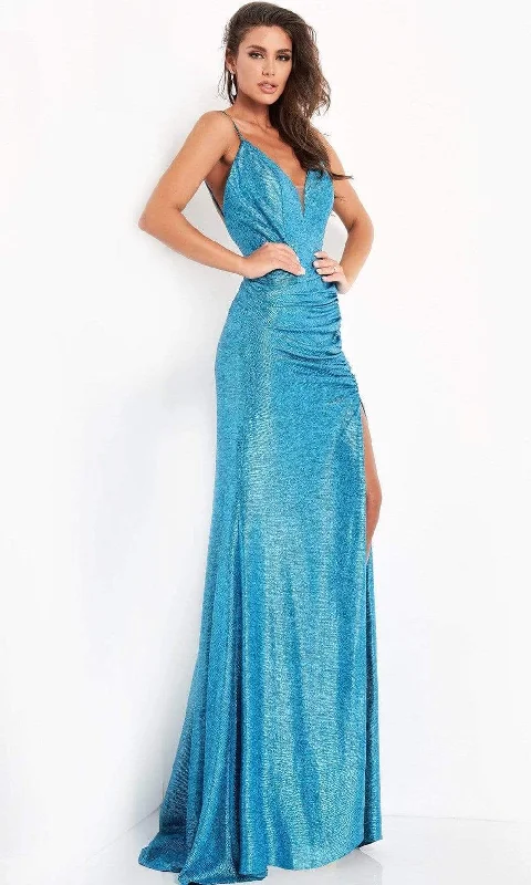 Formal Dress for PageantsJVN by Jovani - JVN06368 Plunging V-Neck Ruched Long Gown