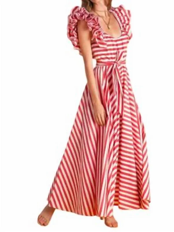 maxi dresses for yoga and meditationRuffled Strap Long Dress In Red/white