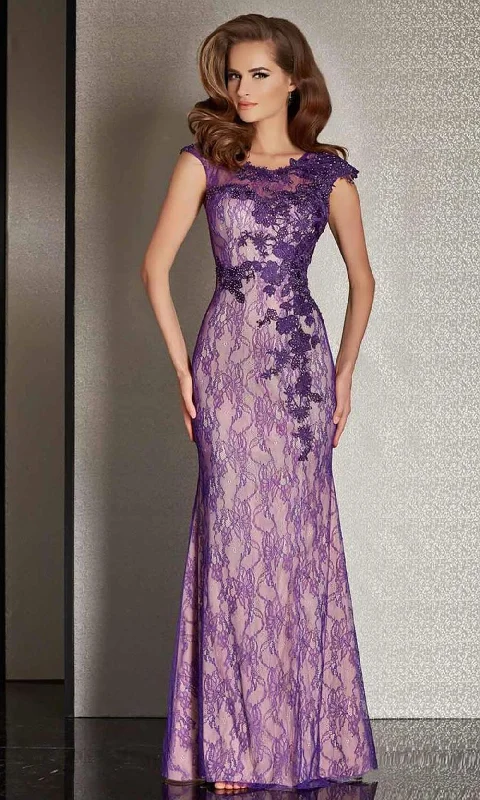 Formal Dress for Eco-Friendly ThemesClarisse - Illusion Jewel Lace Trumpet Gown M6236 - 1 pc Purple/Nude In Size 6 Available