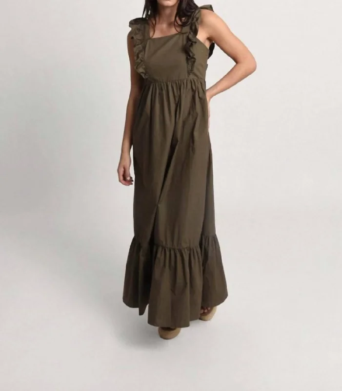 maxi dresses under $50Ruffled Sleeveless Long Dress In Khaki