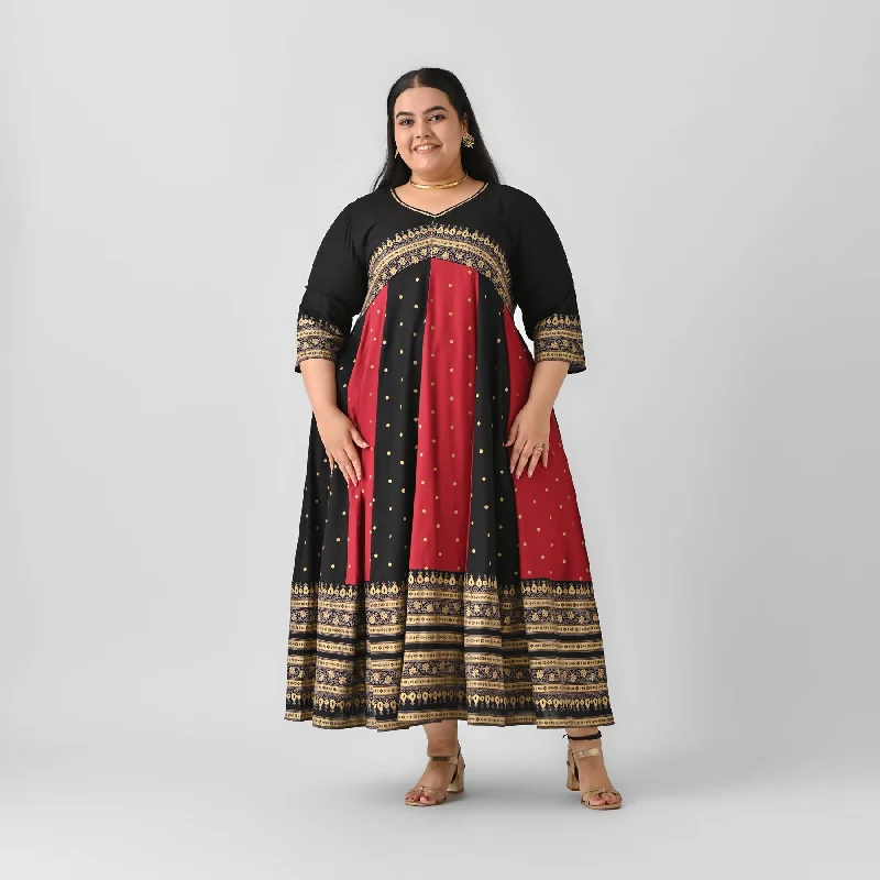 maxi dresses with sleevesBlack & Maroon Long Kalidaar Dress with Border Details - SOM