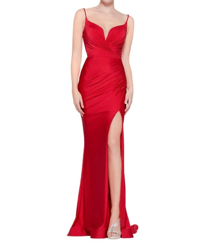 maxi dresses with pleatsLong Dress In Soft Stretch Spandex In Red