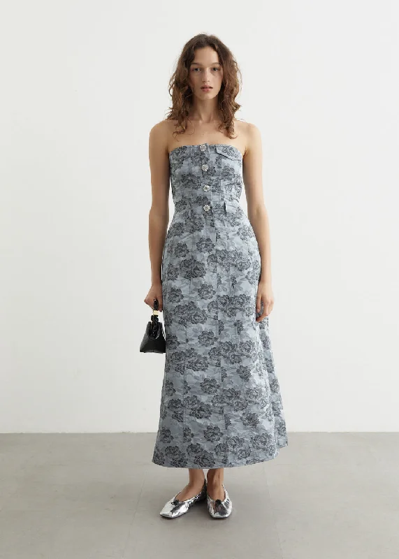 maxi dresses with A-line silhouettesBotanical Jacquard Long Corsage Dress