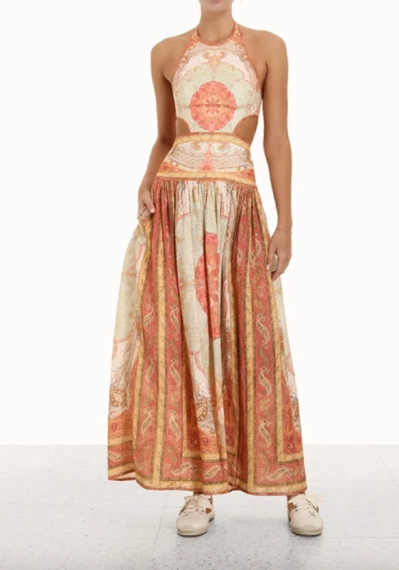 maxi dresses for destination weddingsAnneke Cut Out Long Dress in Ginger Paisley