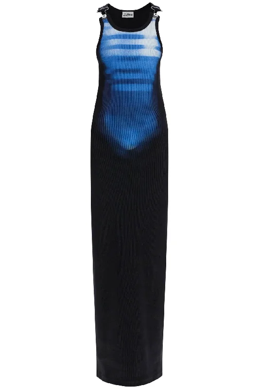 maxi dresses with pockets and sleevesJean Paul Gaultier Women's Long Fitted Sleeveless Dress In blue Ribbed Cotton