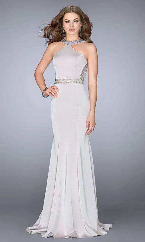 Formal Dress for Grammy AwardsLa Femme - Yoke Halter Neck Long Mermaid Gown 24485SC