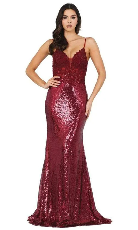 Formal Dress for Literary AwardsDancing Queen - Spaghetti Straps Sequin Long Gown 4066 - 1 pc Burgundy In Size L Available