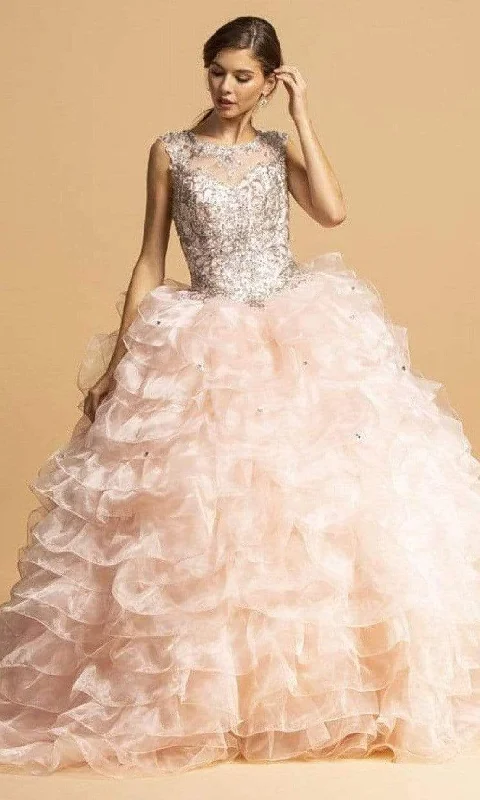 Formal Dress for Masquerade BallsAspeed Design - L2156 Beaded Applique Ruffled Ballgown