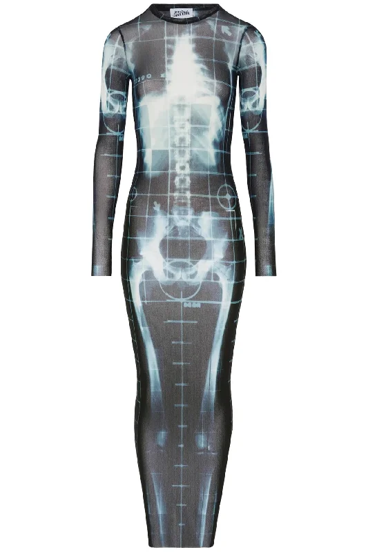 silk maxi dressesJean Paul Gaultier Women's Long Dress With X-Ray Print In *** blue*** And blue Squeletor