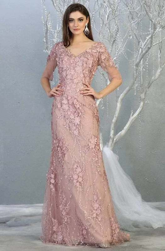 Formal Dress for QuinceañerasMay Queen - Quarter Sleeve Floral Formal Dress RQ7873 - 1 pc Mauve In Size M Available