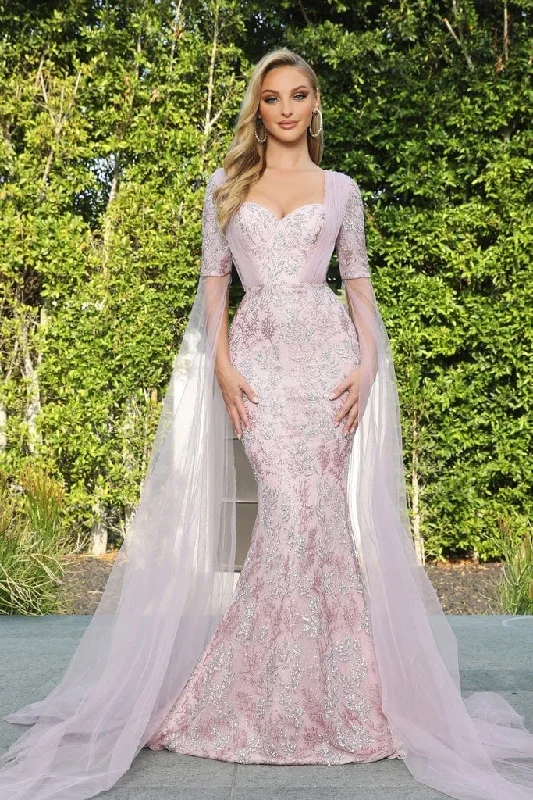 Formal Dress for Film PremieresPortia and Scarlett - PS22083 Sweetheart Long Sheer Cape Sheath Gown