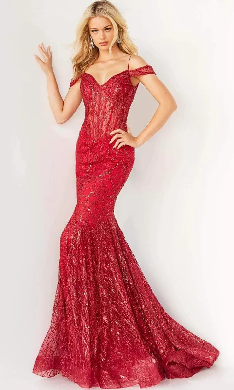 Custom Formal Dress TailorsJovani - 05838 Off Shoulder Glitter Mermaid Gown