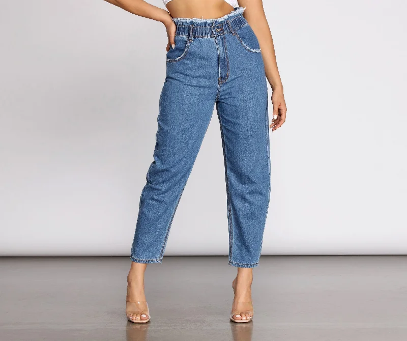 women's yoga pantsHigh Rise Paper Bag Waist Denim Pants