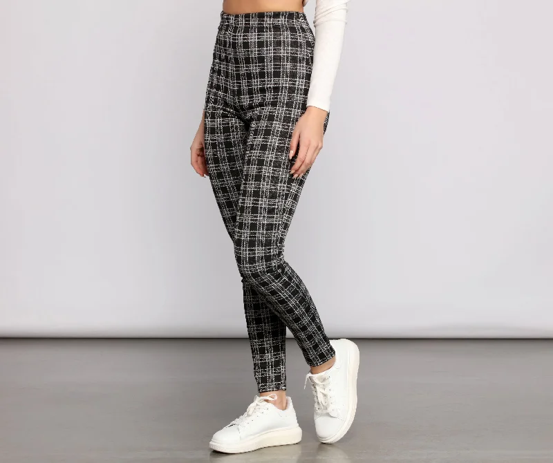 women's mini pantsPreppy Plaid Skinny Pants