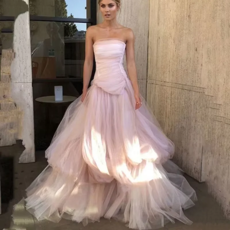 breathable party dressesSimple Prom Dresses Graceful Evening Gowns Tulle Tiered Robes For Formal Party Floor Length Elegant Vestidos De Gala Customized