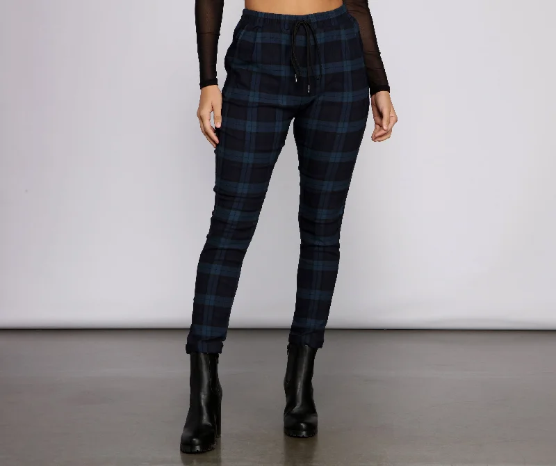 women's adventure pantsCasual-Chic Plaid Jacquard Joggers