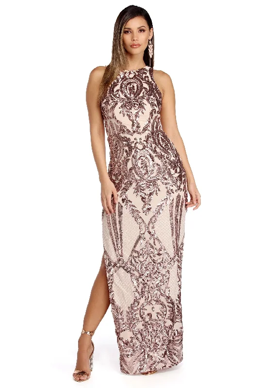 Sleeveless Dress With ChecksSarai  Sleeveless Sequin Scroll Dress