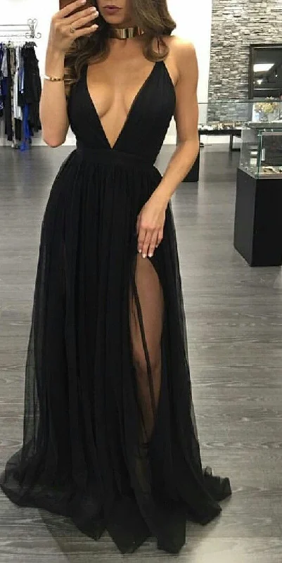 one-shoulder party dressesBlack Prom Dresses,Chiffon Prom Dress,A line Prom Dresses,Evening Gowns,Party Dress,Slit Prom Gown For Teens Y1248