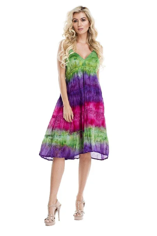 Sleeveless Dress MidiMulti Color Tie-Dye Sleeveless Beach Dress