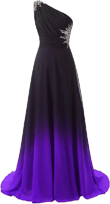 casual party dressesOne Shoulder Ombre Long Evening Dresses Chiffon Wedding Party Gowns Y1825