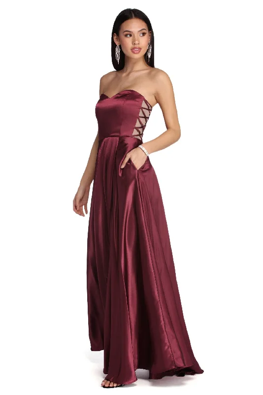 Sleeveless Dress With FrillsCourtney Formal Satin Sleeveless Dress