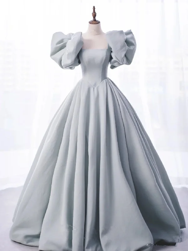 prom party dressesCharming Grey Satin Ball Gown,A-line Princess Dress,18th Birthday Party Dress Y4975