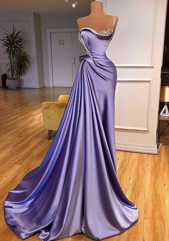 winter party dresses (with tights)Luxury beaded evening dresses long elegant mermaid purple satin modest amazing sleeveless formal party dresses Y1149