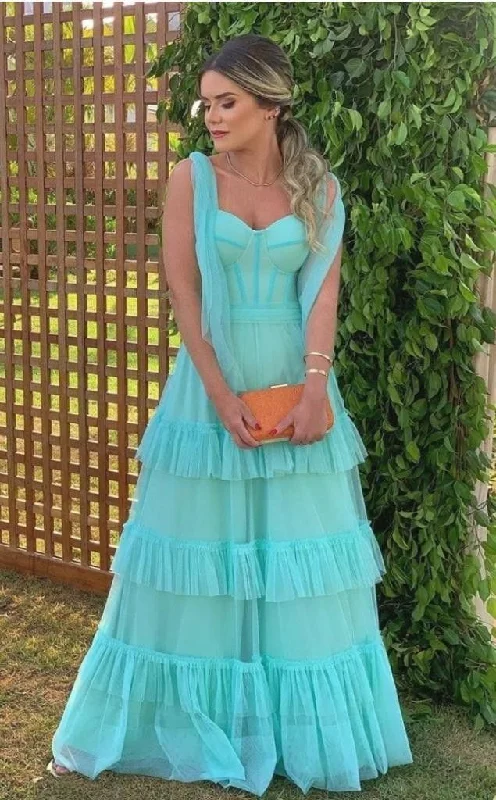 illusion-sleeve party dressesSweetheart Long Evening Party Gowns Layered Tulle Prom Dress Y4828