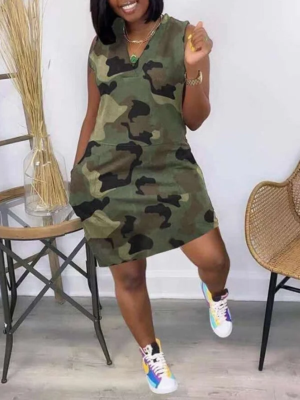 Sleeveless Dress PromMotionkiller Camo V-Neck Sleeveless Dress