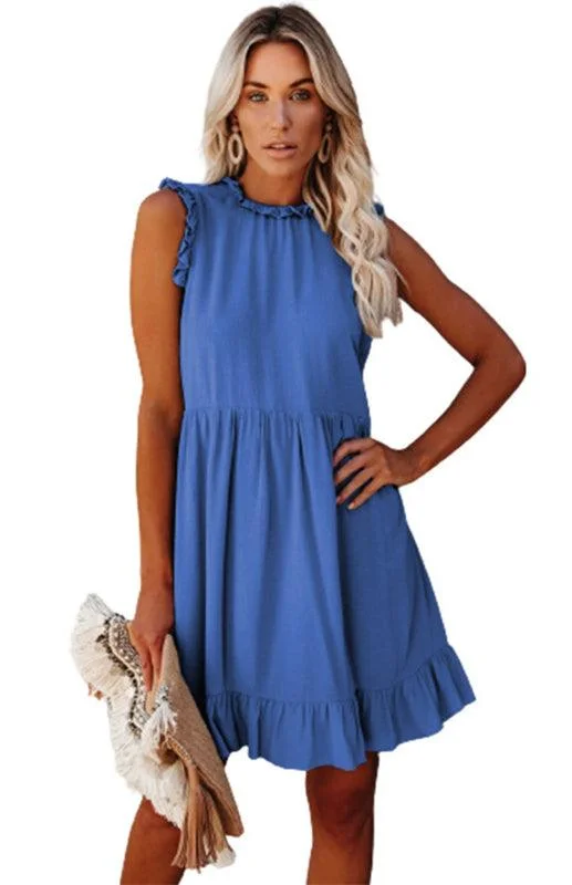 Sleeveless Dress With Backless DesignSleeveless Halter Neck Ruffle Dress