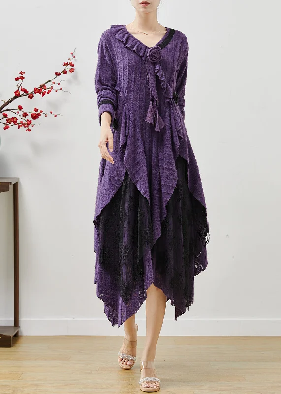 maxi dresses for special occasionsElegant Lavender Asymmetrical Floral Cotton Long Dresses Fall