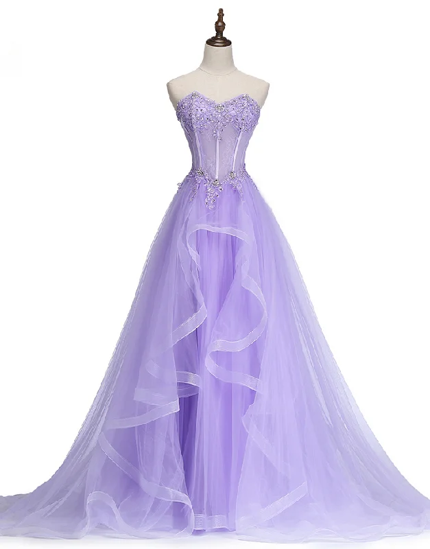 tall party dressesNew Sweet Banquet Light Purple Lace Long Evening Dress The Bride Elegant Strapless A-line Prom Formal Party Gown Y1845