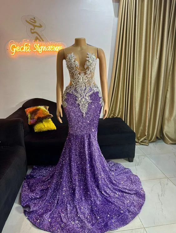 polka dot party dressesMermaid icy sequin gown, lavender prom dress,women clothing,evening gown,party dress,African prom wedding dress,Reception dress