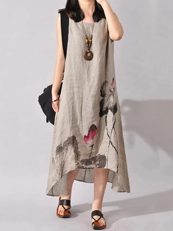 Sleeveless Dress In CrepeFrench light gray print cotton linen Soft Surroundings o neck sleeveless Dresses