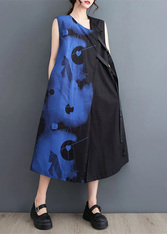 Sleeveless Dress MaternityOrganic Black V Neck Print Patchwork Cotton Dresses Sleeveless