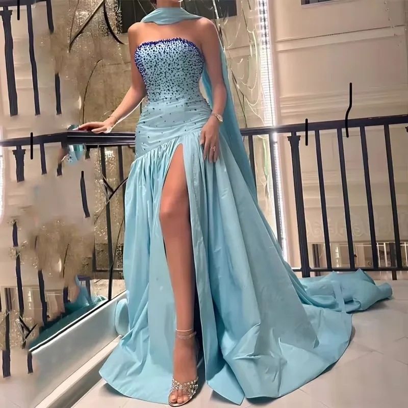 statement-making party dressesStrapless Prom Dresses A-Line Plus size Formal Dress Sleeveless Evening Gown Beading Open Leg Party Gowns customized 2025