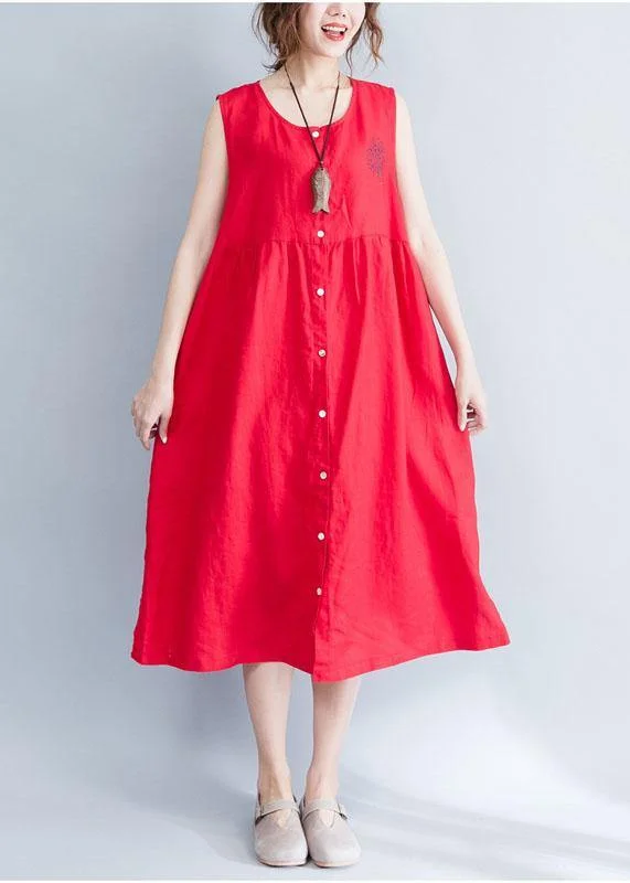 Sleevedless Dress DesignUnique red sleeveless linen quilting dresses patchwork Love summer Dresses