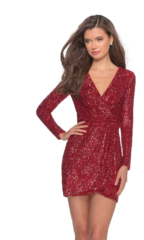 vintage party dressesLong-Sleeve Short Sequin Party Dress: La Femme 28316