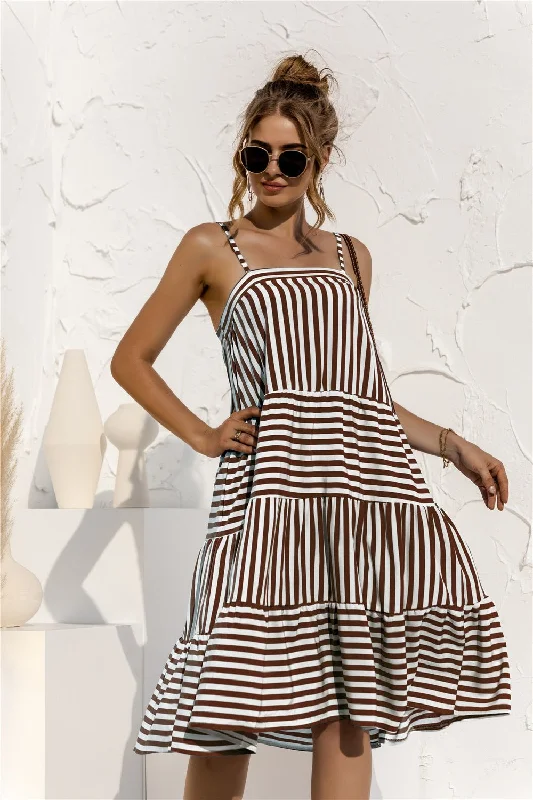 Sleeveless Dress MinimalistStriped Tiered Sleeveless Dress