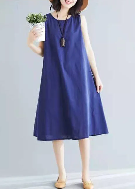 Sleeveless Dress GlamourStyle navy sleeveless cotton clothes wild A-Line Summer Dresses