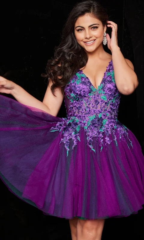 semi-formal party dressesJovani Short Purple Babydoll Party Dress 26096