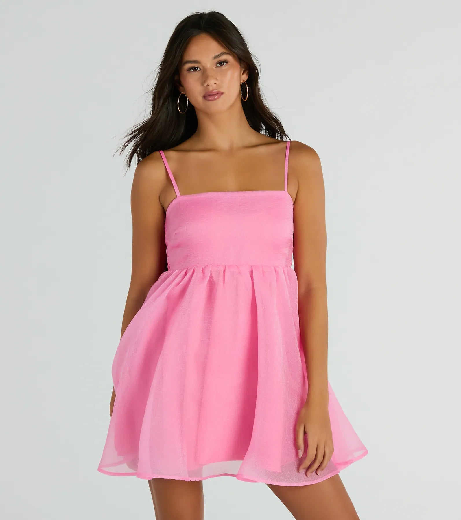 Sleeveless Dress With A-Line CutBabe Of The Hour Sleeveless Bow Back Babydoll Dress