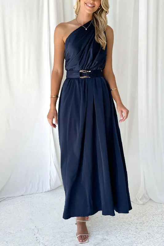 Sleeveless Dress With Asymmetric HemRuched Single Shoulder Sleeveless Dress