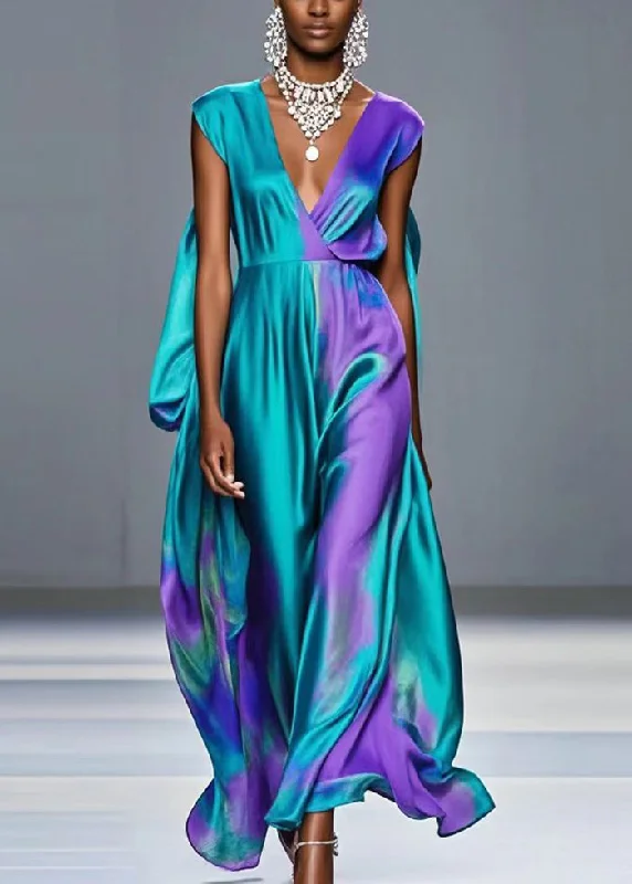 maxi dresses with removable beltsOriginal Design Tie Dye Draping Silk Long Dress Summer