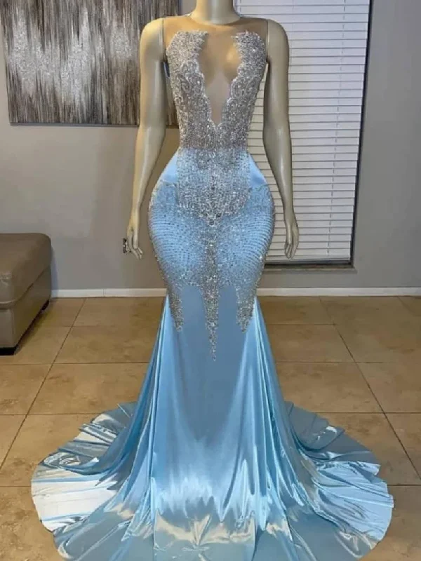 illusion-sleeve party dressesBlue mermaid prom dress,(available in colours),prom gowns bridal dresses,African prom dress,bridesmaids dresses,engagement gown,party wear