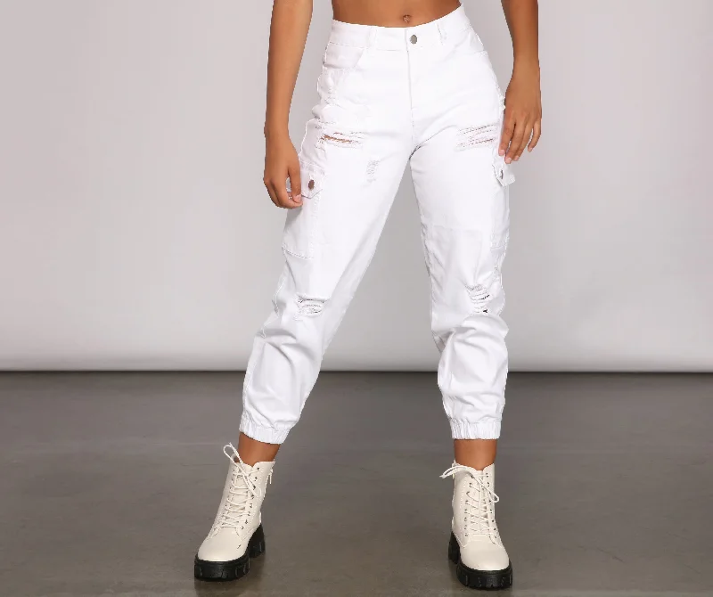 women's skinny pantsHigh Rise Destructed Cargo Joggers